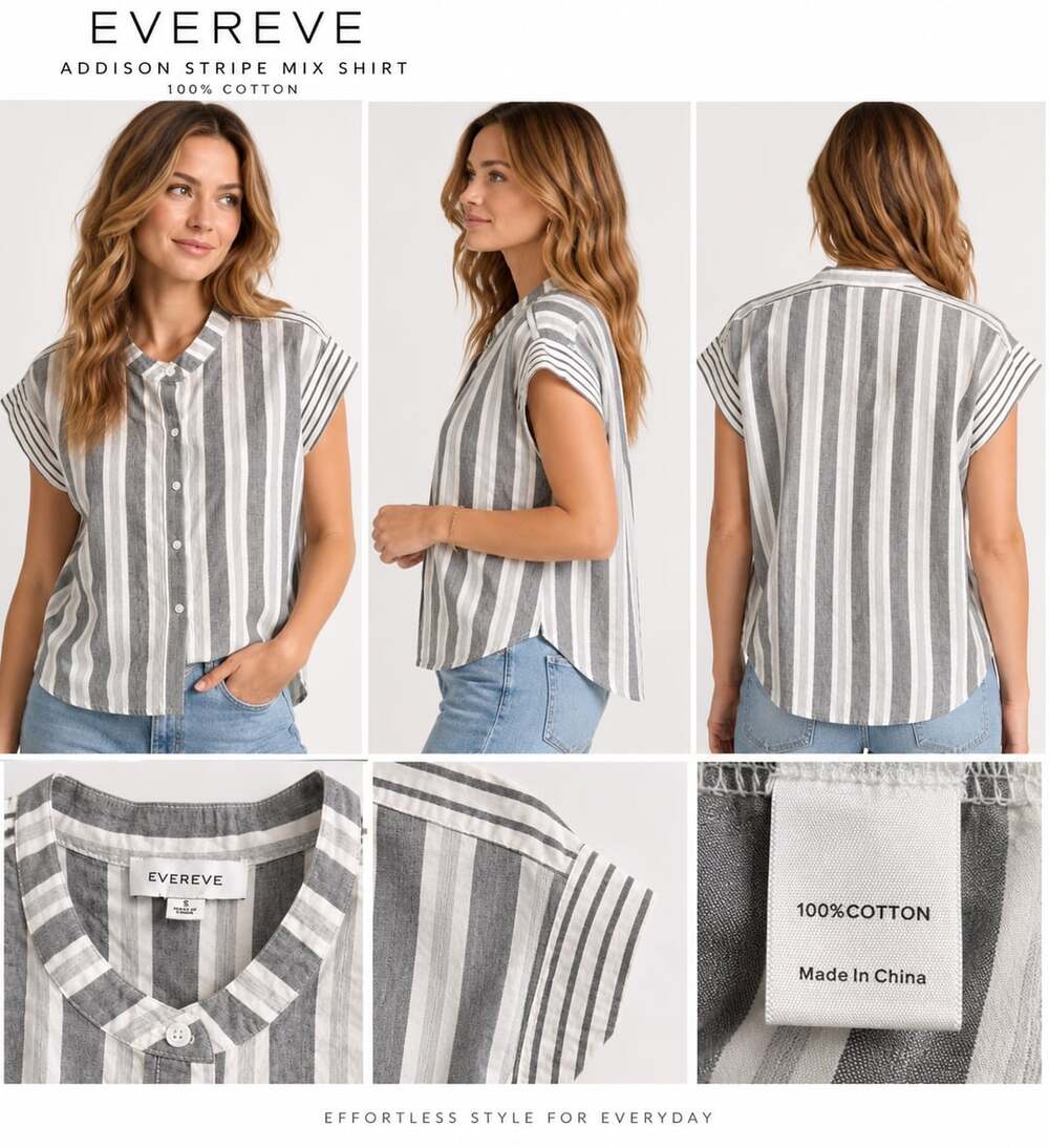 EVEREVE Addison Stripe Mix Shirt Gray White Size S